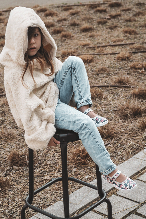 Dziecięce Baleriny W Kwiatuszki Granatowo-Szare Noah