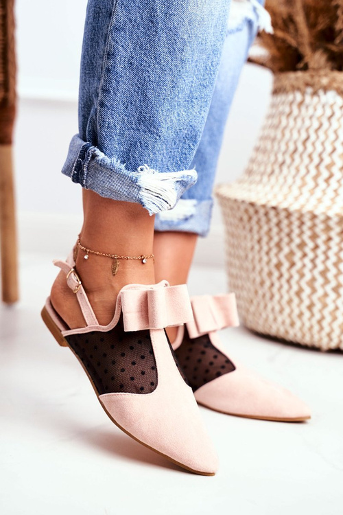 Lu Boo Damskie Baleriny Kokardki Mule Różowe Domino