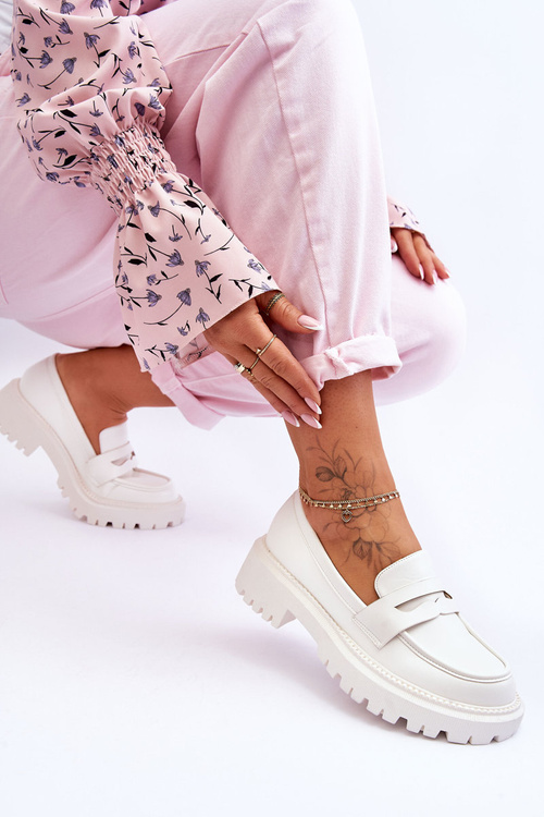 Skórzane Wsuwane Mokasyny Na Platformie Białe Riverside