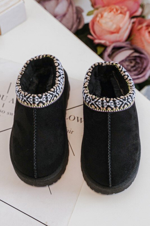 Kapcie Dziecięce Wsuwane Ocieplane Czarne Olivane