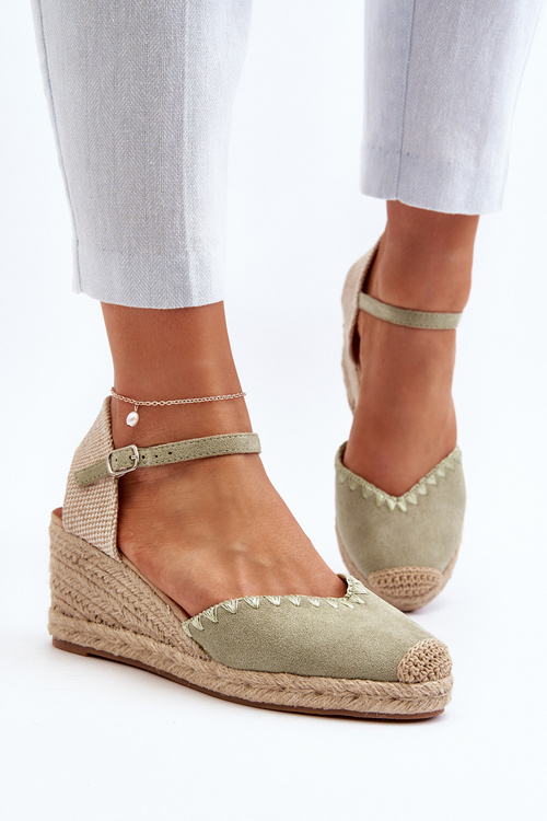 Zamszowe Sandały Espadryle Na Koturnie Z Plecionką Zielone Raylin