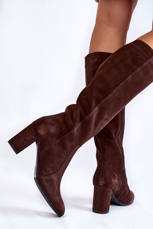 Kozaki Damskie Zamszowe Laura Messi 1415 Brązowe