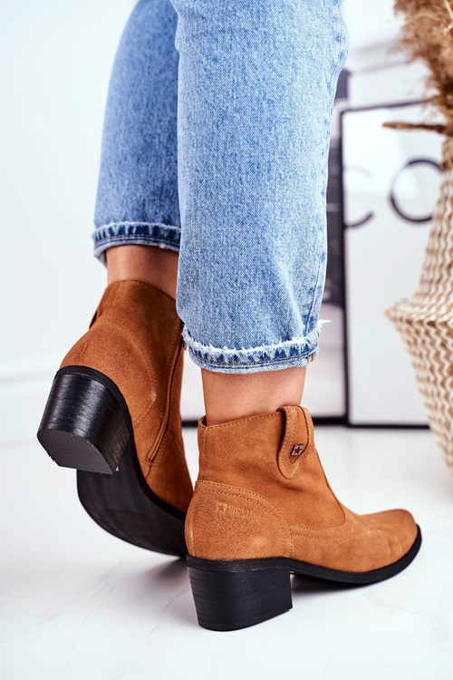 Botki Damskie Na Słupku Skórzane Big Star Camel GG274330