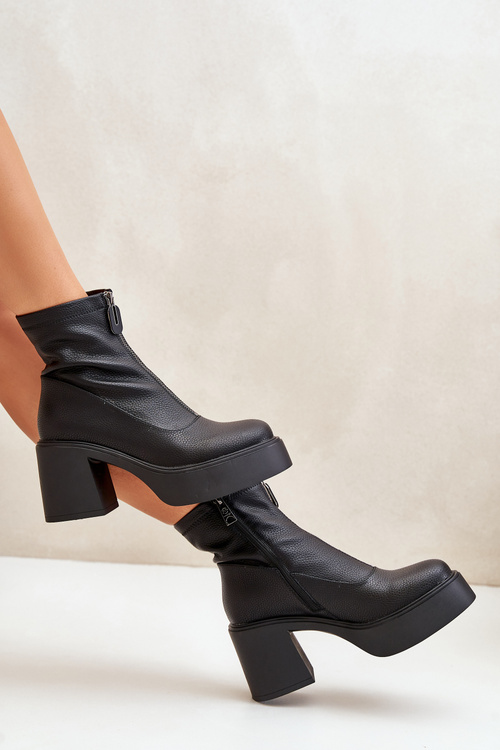 Ocieplane Botki Damskie Na Platformie I Słupku Czarne Vinceza 66715