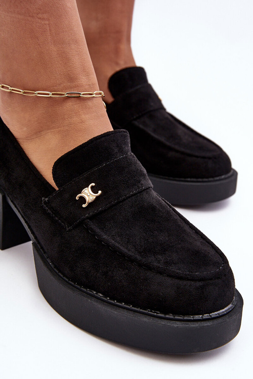 Zamszowe Półbuty Na Obcasie Damskie Czarne Afnira