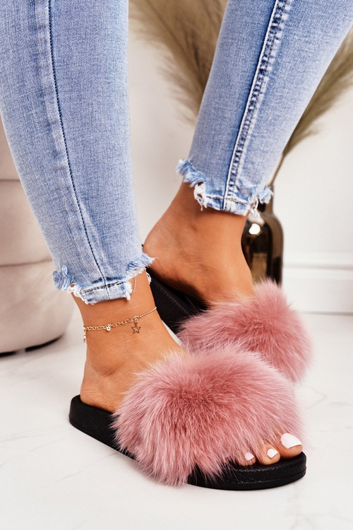 Damskie Klapki z Futerkiem Różowe Belmondo