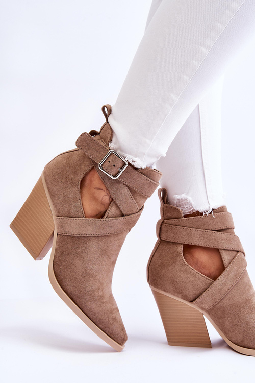 Damskie Zamszowe Botki Kowbojki Ciemnobeżowe Dennise