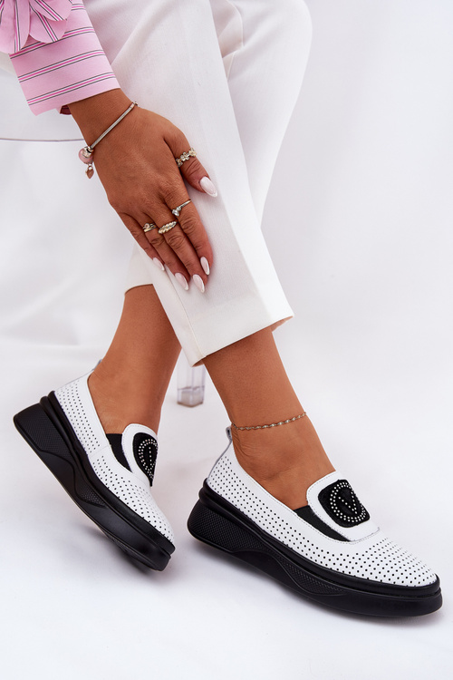 Mokasyny Damskie Skórzane Na Platformie I Koturnie Vinceza 79522 Białe