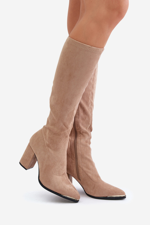 Eko Zamszowe Kozaki Na Słupkowym Obcasie Beżowe Batirae