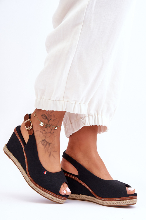 Damskie Klasyczne Sandały Na Koturnie Czarne Katie