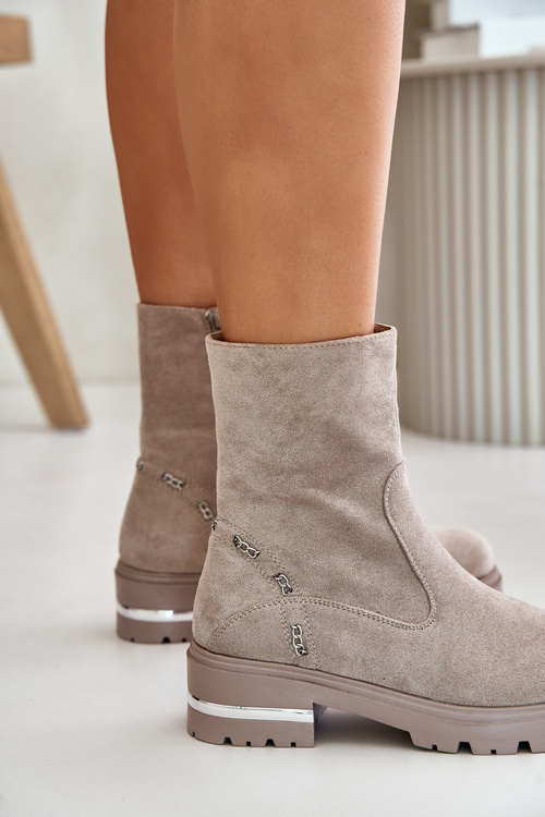 Ocieplane Botki Damskie Z Eko Zamszu Na Zamek Beżowe Narilie