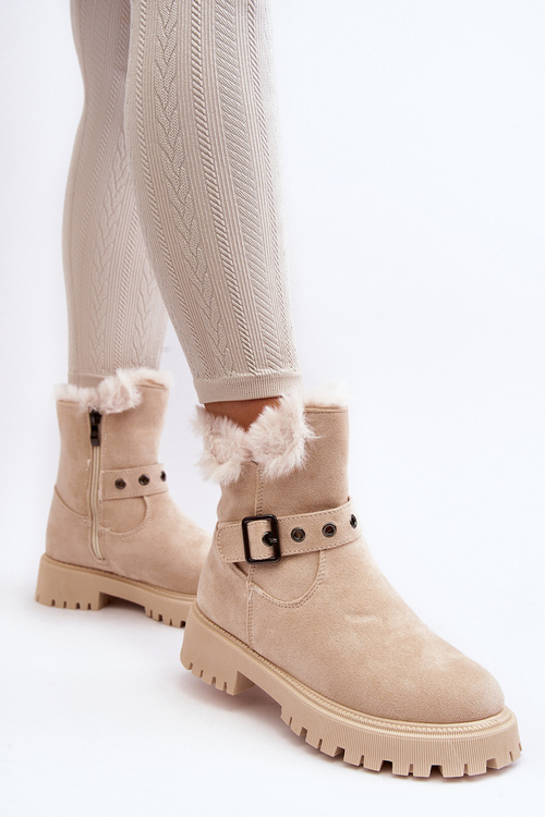 Botki Damskie Z Futerkiem Na Suwak Beżowe Morcos