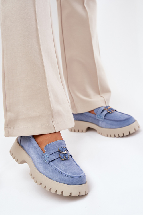 Zamszowe Mokasyny Damskie Z Przypinką Miś Vinceza 79533 Niebieskie