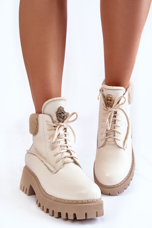 Damskie Skórzane Trapery Botki Jasnobeżowe Lemar Vergo