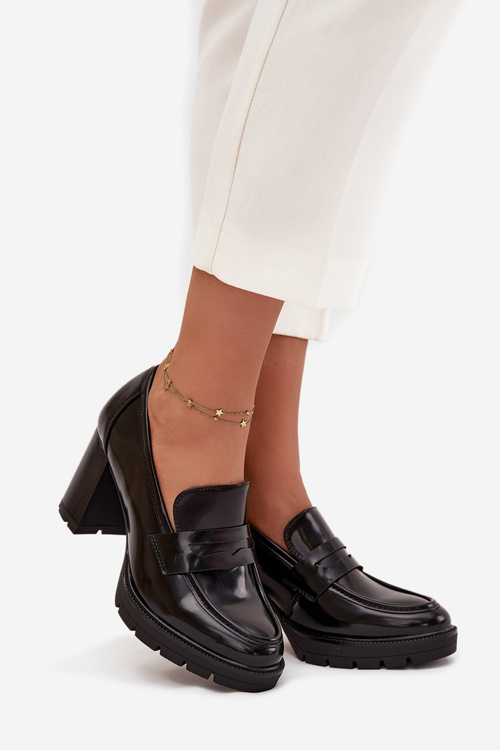 Półbuty Damskie Na Słupku Z Eko Skóry Czarne Ilyssia