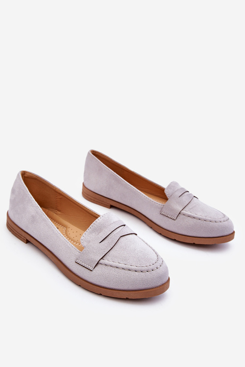 Wygodne Zamszowe Damskie Mokasyny Szare Lucca