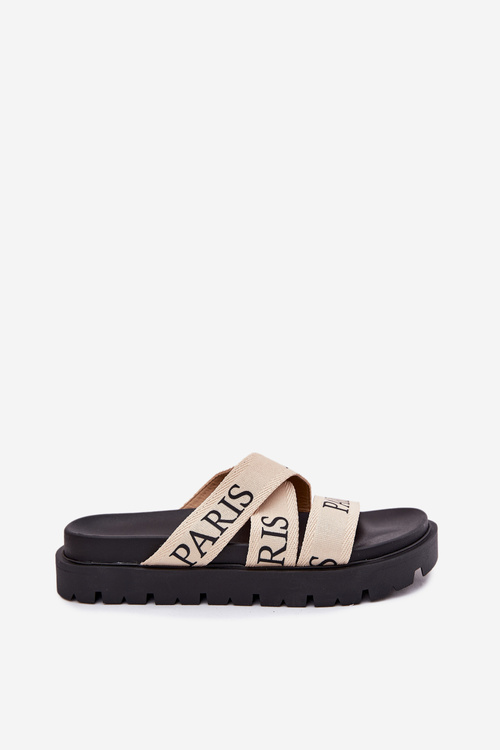 Klapki Damskie Z Materiałowymi Paskami Paris Na Platformie Beżowe Celinea