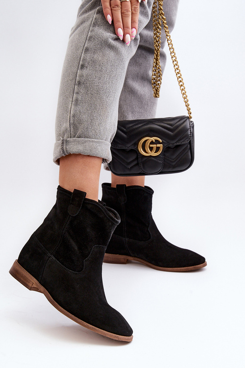 Zazoo 2326 Zamszowe Wsuwane Botki Damskie Czarne