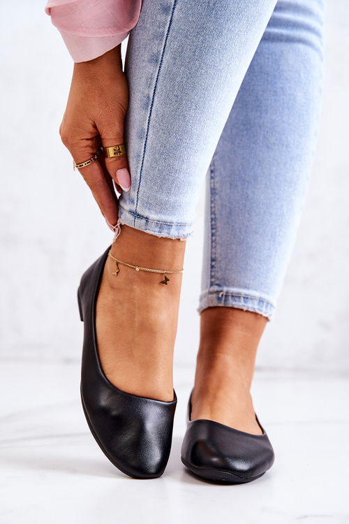 Skórzane Klasyczne Baleriny Czarne Stacee