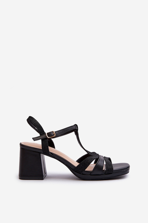 Sandały Damskie Na Słupku Z Eko Skóry Czarne Lyana