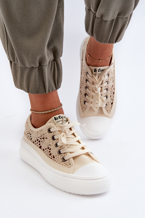 Koronkowe Trampki Damskie Lee Cooper LCW-23-44-1620 Beżowe