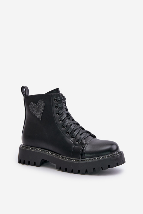 Botki Damskie Na Zamek Z Ozdobnym Sercem Czarne Obeena