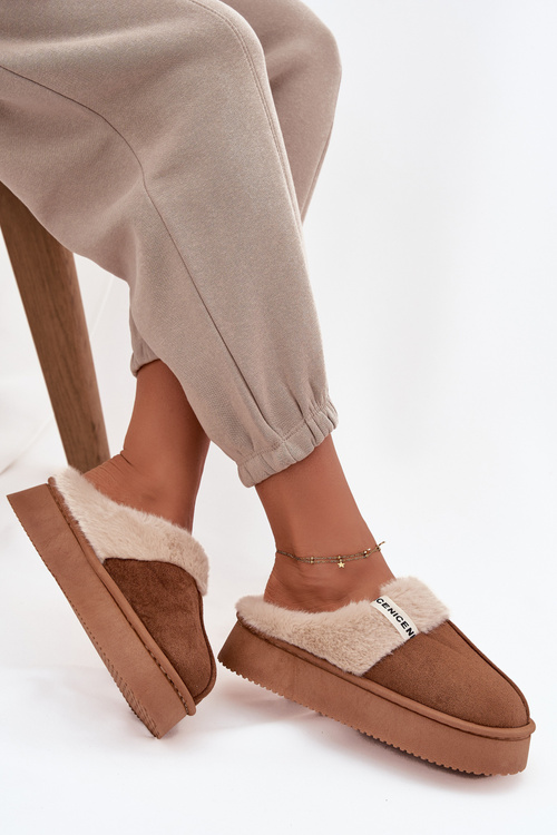 Kapcie Damskie Z Futerkiem Brązowe Parisse