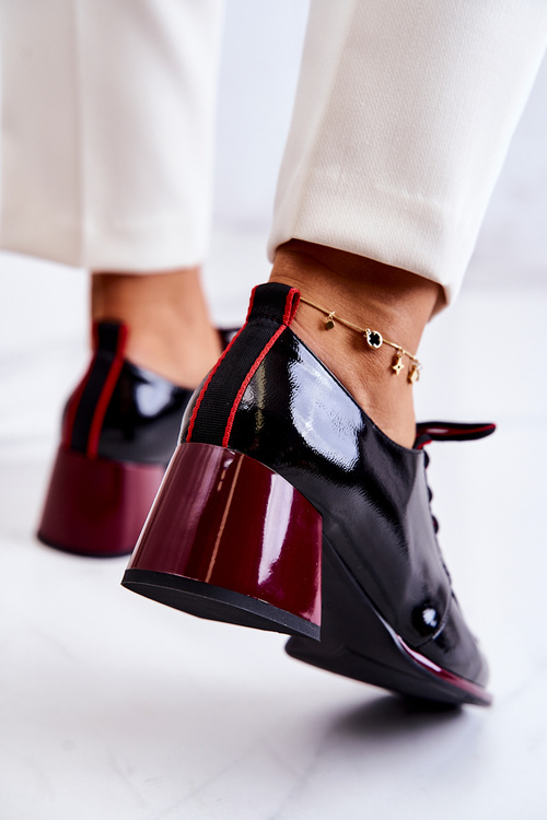 Lakierowane Wiązane Półbuty Na Słupku Czarno-Czerwone Esmera