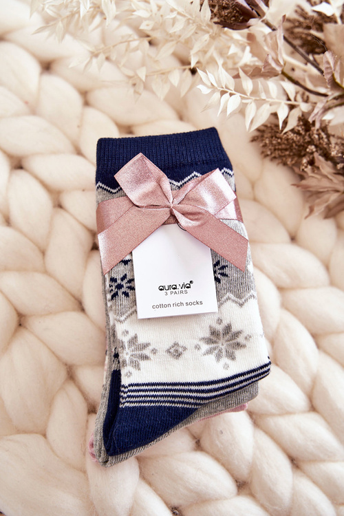 Damskie Świąteczne Skarpetki 3-Pak Świąteczne Szaro-Granatowe