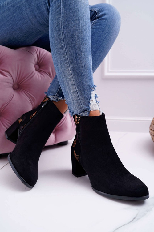 Botki Damskie Na Słupku Sergio Leone Czarne Beż BT521