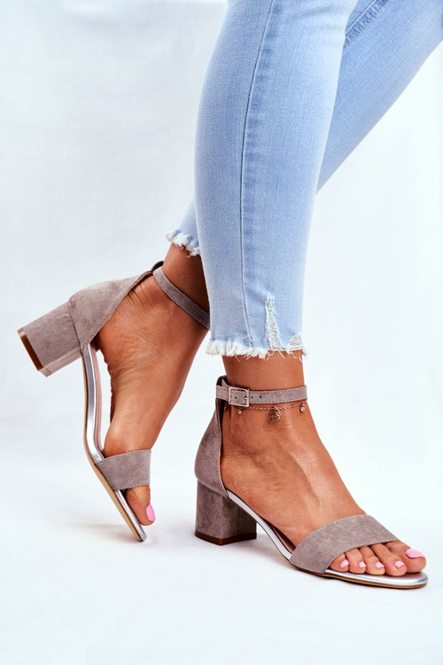 Zamszowe Sandały Na Słupku Sergio Leone SK839 Szaro-Srebrne