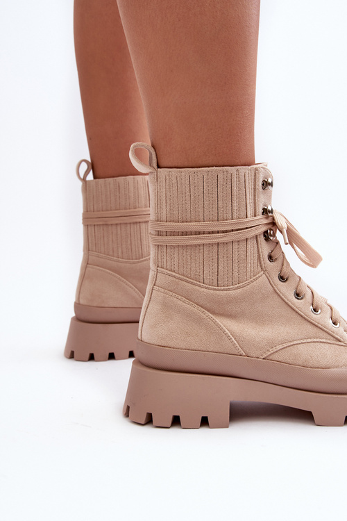 Botki Trapery Damskie Sznurowane Beżowe Gordts