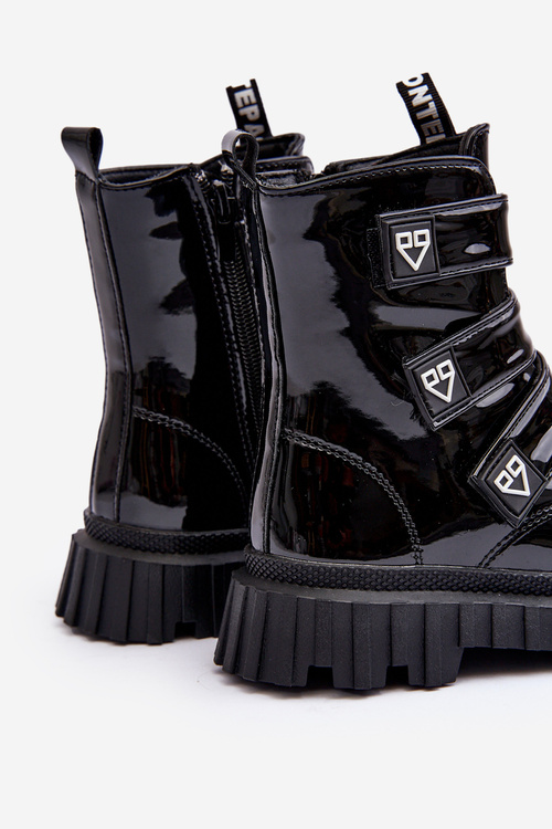 Lakierowane Ocieplane Botki Dziewczęce Czarne Rilina