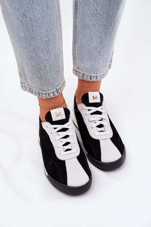 Skórzane Buty Sportowe Damskie Laura Messi 2935 Czarne