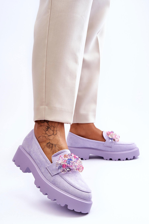 Damskie Mokasyny Na Platformie Z Ozdobami Fioletowe Brenda