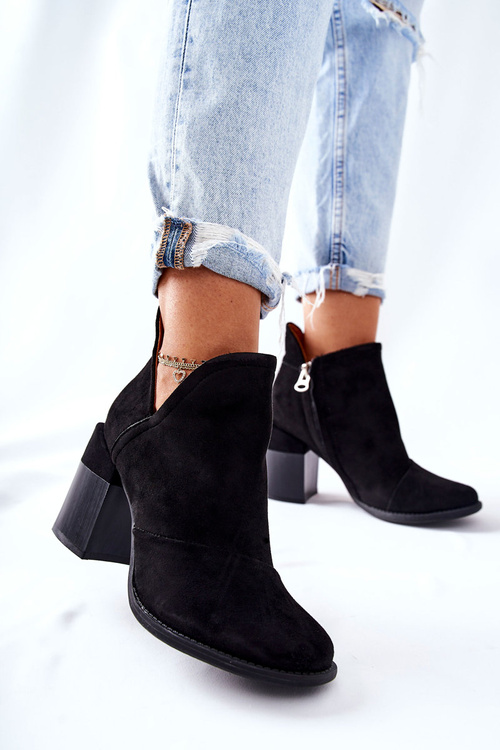 Damskie Botki Na Słupku Wycięte Czarne Meliori