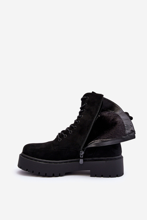 Zamszowe Botki Workery Damskie Czarne Dearia