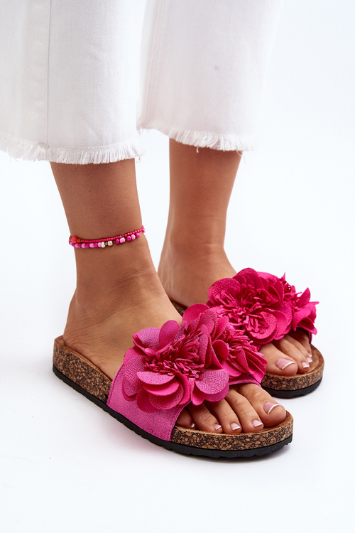 Damskie Klapki Z Kwiatami Fuksja Lulania