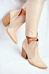 Botki Damskie Na Słupku Zamszowe Ażurowe Jasno Beżowe Shades