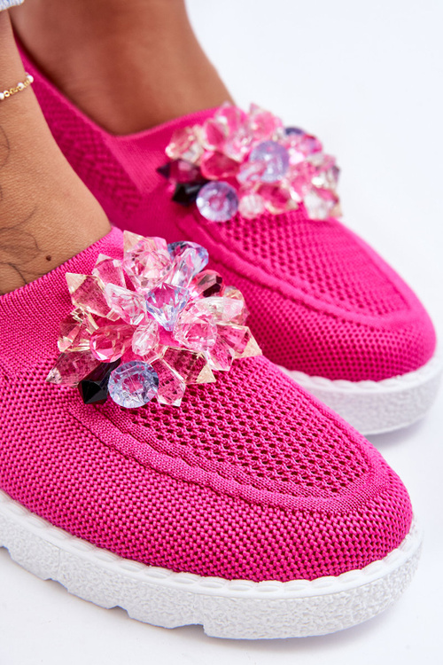 Damskie Wsuwane Tenisówki Z Kamieniami Fuksja Simple