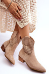 Damskie Ażurowe Botki Kowbojki Beżowe Reeds
