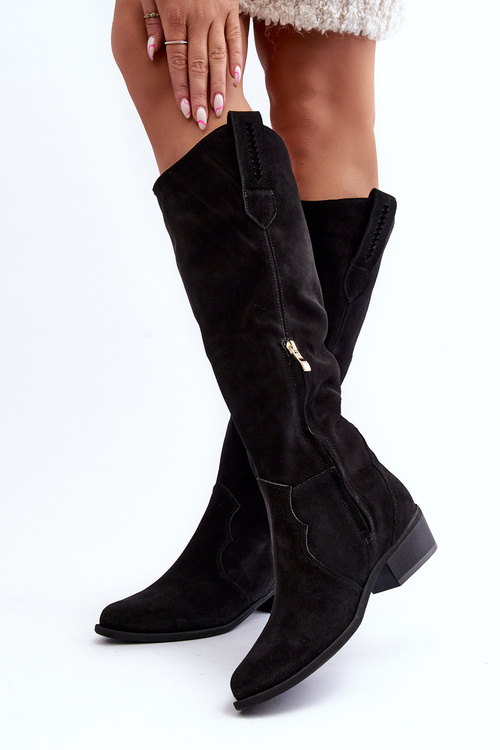 Zazoo 3427 Damskie Zamszowe Kozaki Kowbojki Czarne