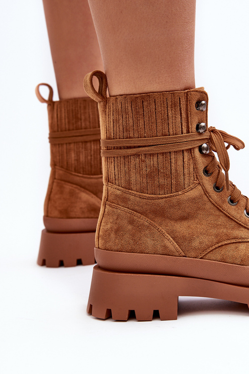 Botki Trapery Damskie Sznurowane Camel Gordts