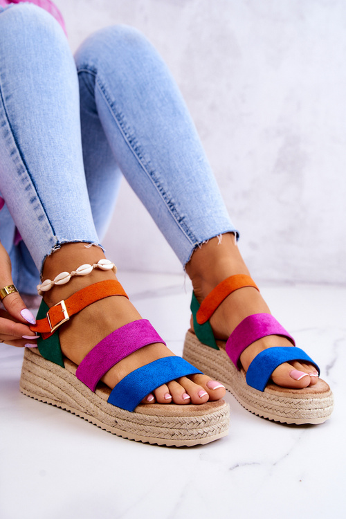 Damskie Zamszowe Sandały Na Sprzączkę Multikolor Corestra