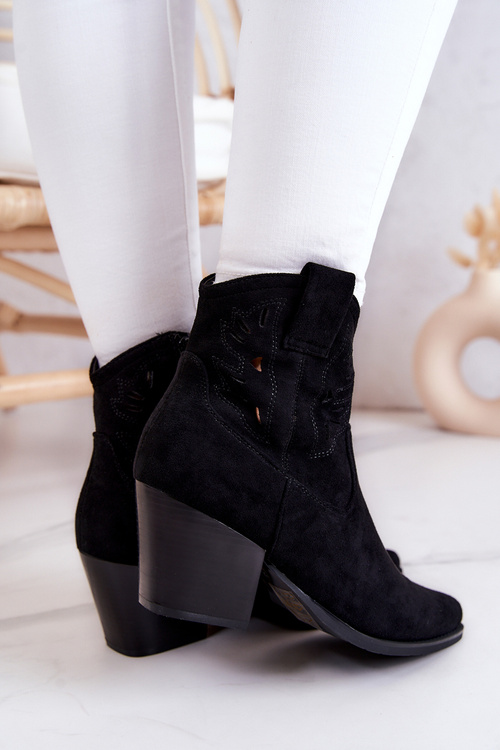 Zamszowe Damskie Botki Kowbojki Czarne Devon