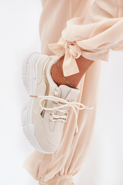 Sneakersy Buty Sportowe Damskie Na Grubej Podeszwie Beżowe Lerila