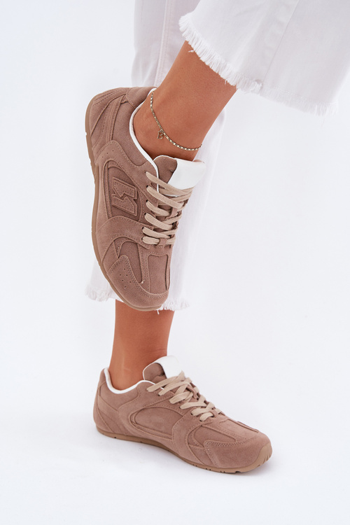 Buty Sportowe Damskie Z Eko Zamszu Ciemnobeżowe Dorella 