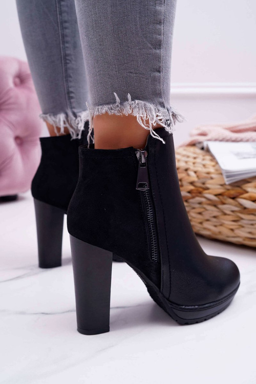 Botki Damskie Na Słupku Czarne Malma