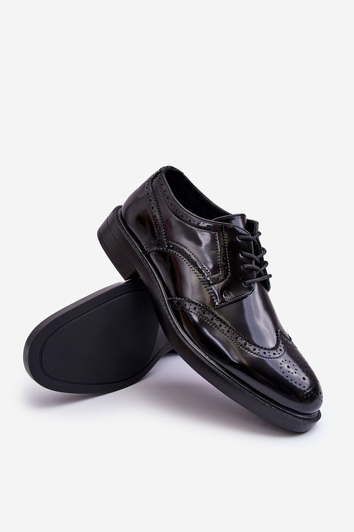 Męskie Eleganckie Lakierowane Półbuty Czarne Gustavo