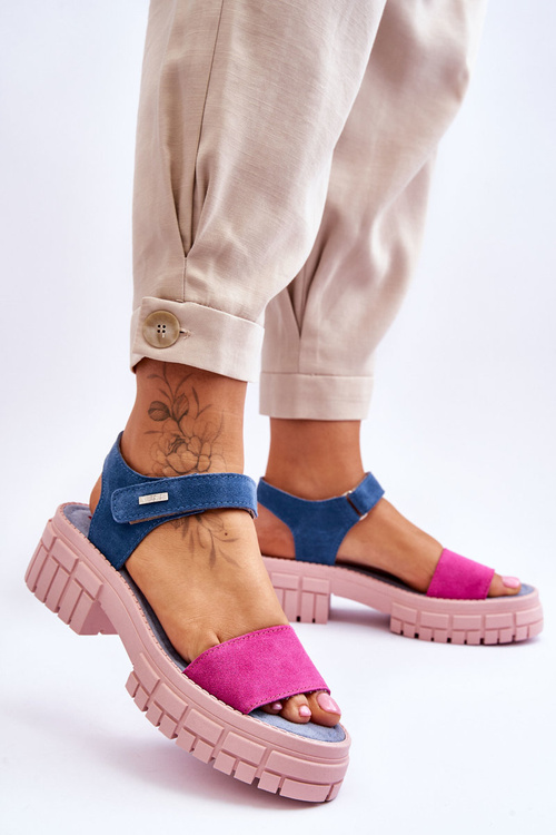 Damskie Zamszowe Sandały Big Star LL276034 Niebiesko-Różowe